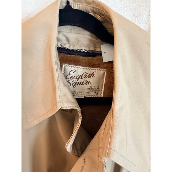 Vintage English Squire Khaki Coat USA Made Lined Trench Car Coat Men’s 42 Short - Picture 4 of 13